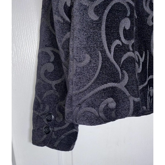 Croft & Barrow Floral Embossed Black Long Sleeve Velvet Jacket Size M Button Top - Picture 8 of 16